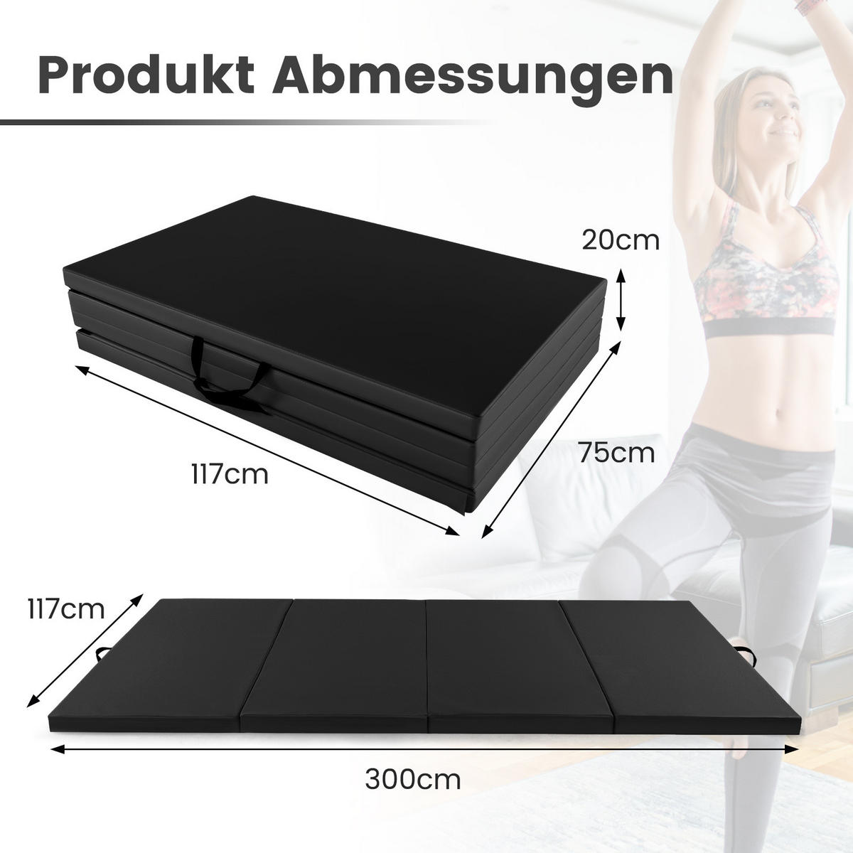 GYMNASTIKMATTE Schwarz - Schwarz, Leder (117/300cm) - COSTWAY
