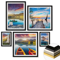 WANDBILDER 5er-Set - 50x50 cm & 20x30 cm & 40x60 cm Schwarzer Rahmen - Seen- und Berglandschaft Łódź - Schwarz, Kunststoff (40/60cm) - ArtPrintCave