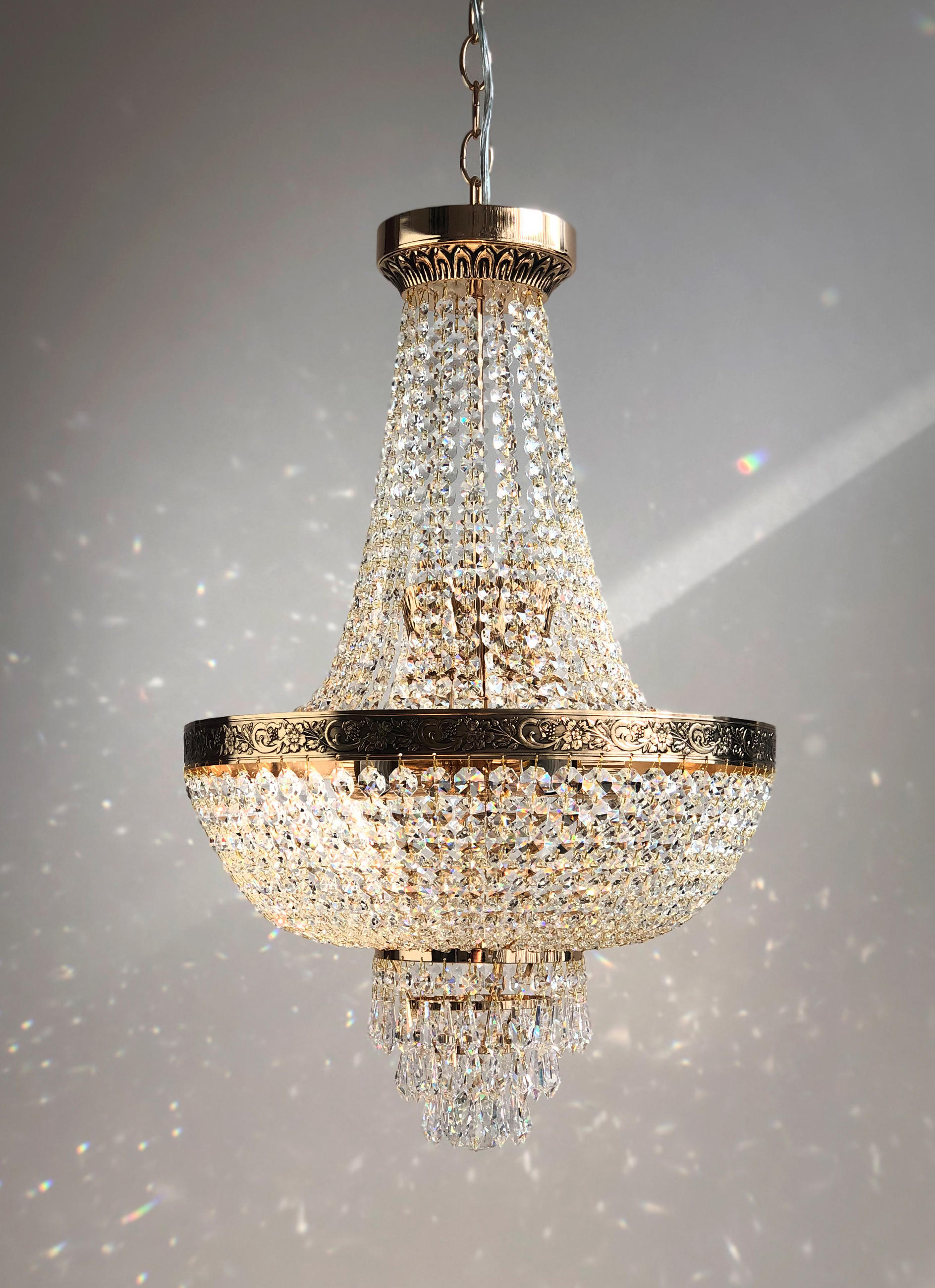 KRONLEUCHTER Korblüster PLAZA Gold Ø40cm gefertigt aus geschliffenen Kristallen - Goldfarben, Glas (40/40/62cm) - PGA Lights