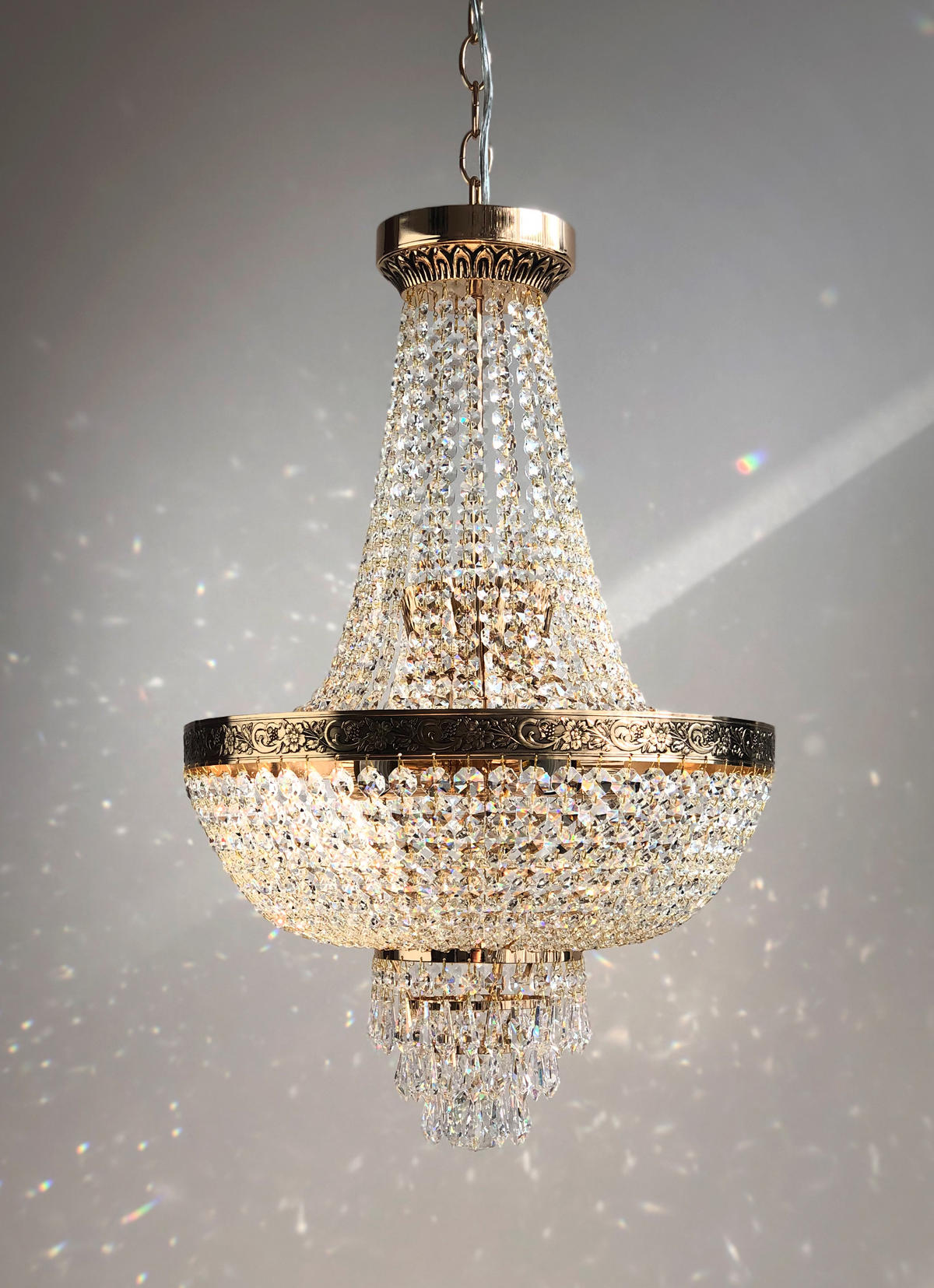 KRONLEUCHTER Korblüster PLAZA Gold Ø40cm gefertigt aus geschliffenen Kristallen - Goldfarben, Glas (40/40/62cm) - PGA Lights