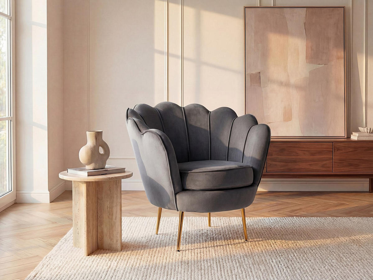 SESSEL mit gerader Rückenlehne - 1 -Sitzer - Samt - anthrazitgrau - DANDELION - Anthrazit, Textil (78/76.5/75cm) - Vente-Unique