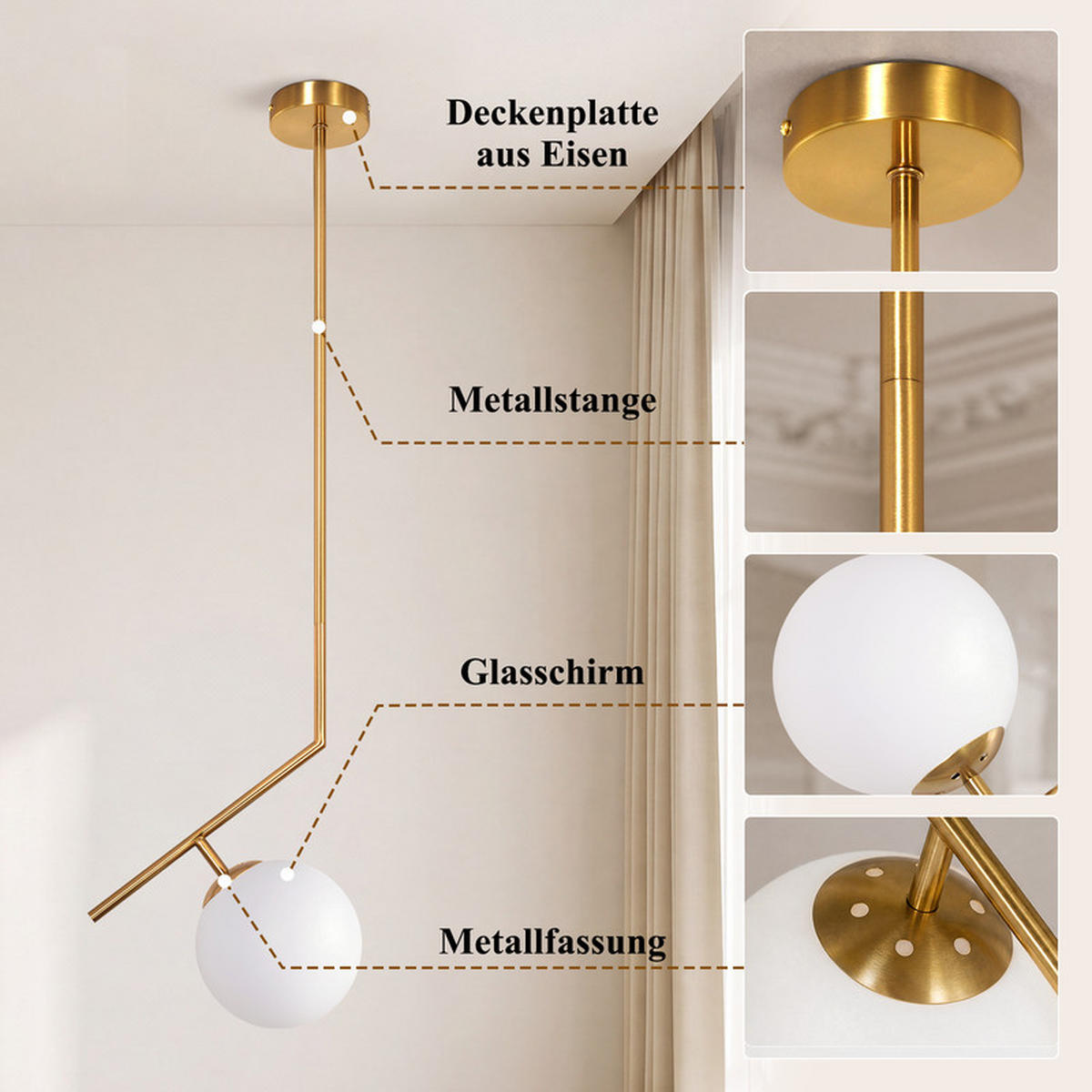 PENDELLEUCHTE Flöha II 25x15x90cm - Goldfarben, Metall (25/15/90cm) - Nettlife