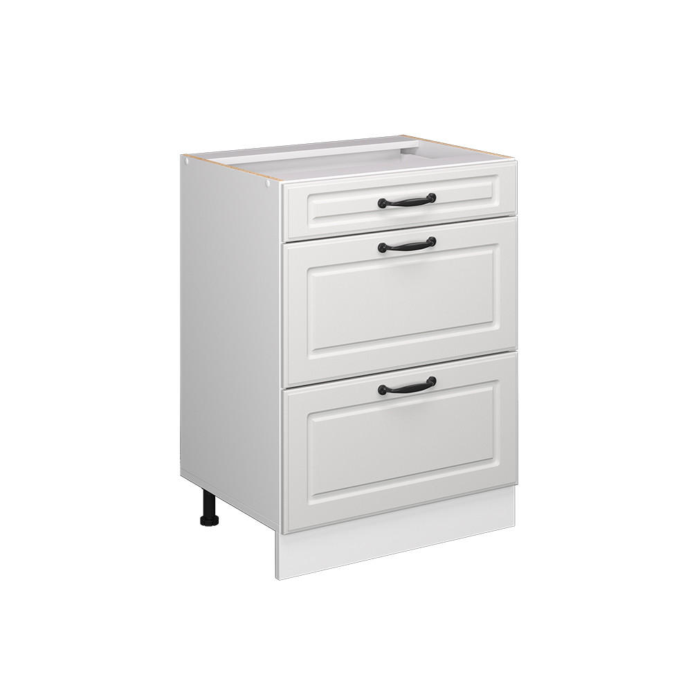 KÜCHENUNTERSCHRANK R-Line Weiß Landhaus 60 cm mit Schubladen, ohne AP - Creme/Weiß, Holzwerkstoff (60/81.6/46cm) - Vicco