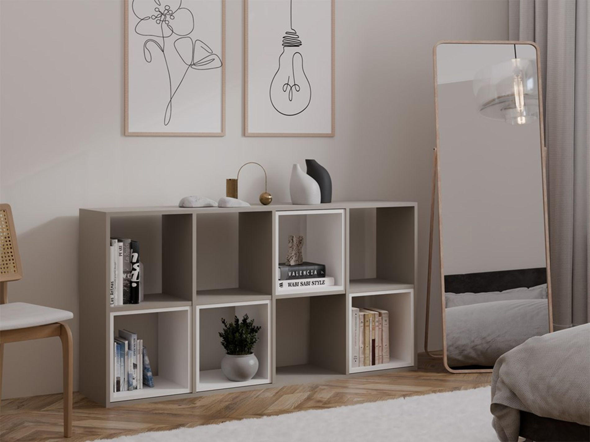 Thumbnail - Selsey Standregal, Grau, Holzwerkstoff, 8 Fächer, Rechteckig, 147x75x30 cm, Wohnzimmer, Regale, Bücherregale