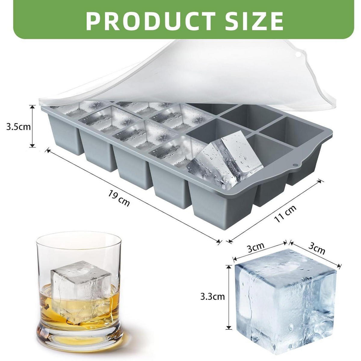 EISWÜRFELFORM Silikon 4 Stück Set Grau - Grau, Kunststoff (11/3.5/19cm)