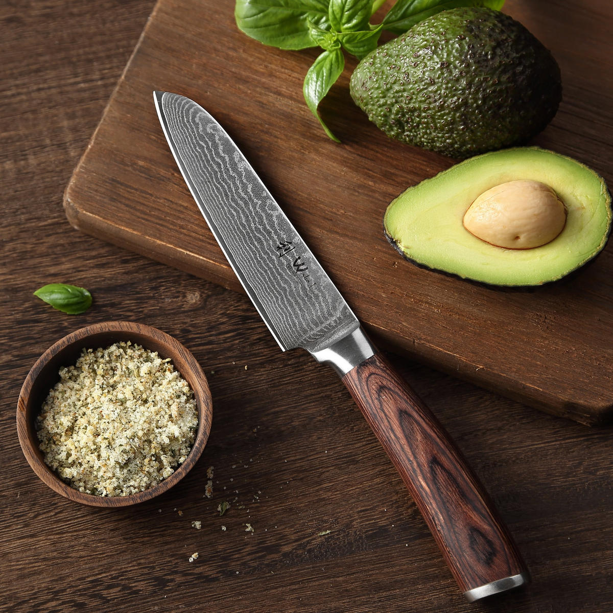 SANTOKUMESSER (klein) Edib Damast - Braun, Holz/Metall (23cm) - Wakoli