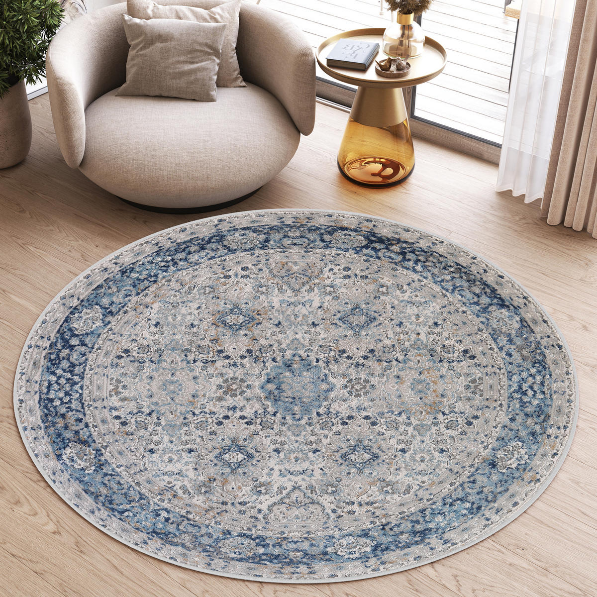 TEPPICH VALLEY Blau Rund 100/100 cm - Blau, Textil (100/100cm) - Tapiso