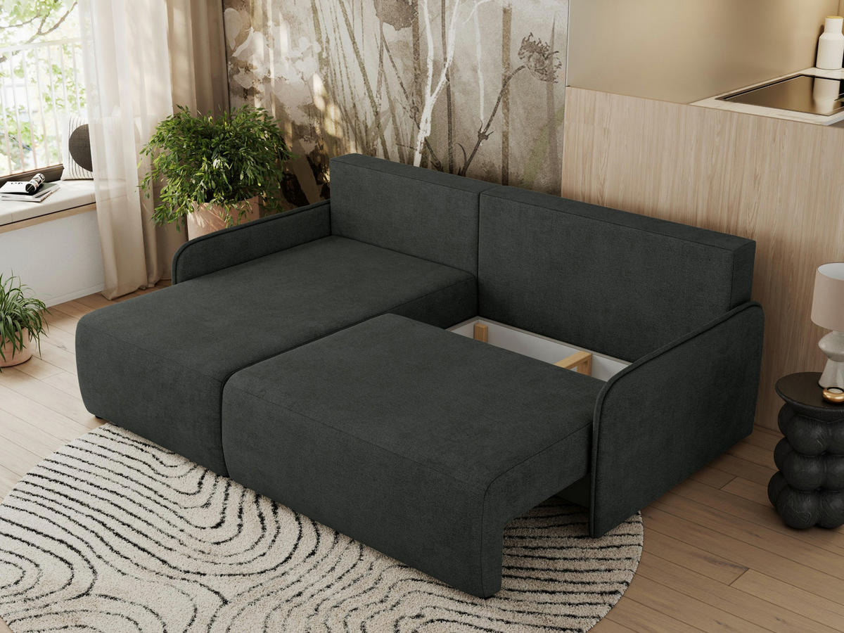 ECKSCHLAFSOFA ARPA L Dunkelgrau Struktur - links - Dunkelgrau/Schwarz, Kunststoff/Textil (198/150cm) - MKS
