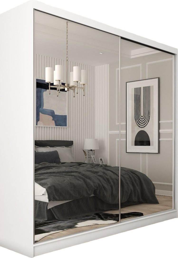 SCHWEBETÜRENSCHRANK Darix 200 cm mit Spiegel, 2-türig, weiß - Weiß, Kunststoff (200/216/61cm) - Margaret Hadas24