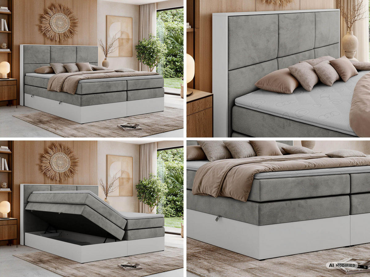 POSTEL BOXSPRING DELVIT KING 160/200 - Světle šedá Samet - Topper Visco - H4 - černá/světle šedá, textil/plast (160/200cm) - MKS