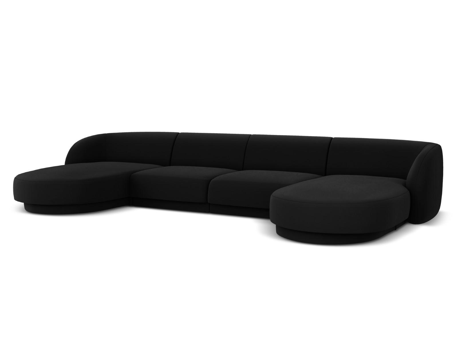 PANORAMASOFA Miley aus Samt schwarz 5 Sitzplätze - Schwarz, Textil (156/70/330cm) - Micadoni