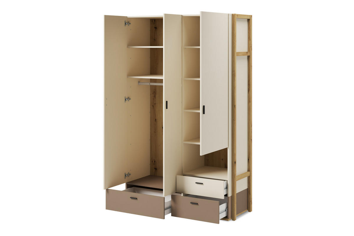 KINDERKLEIDERSCHRANK TRIDA mit Holzelementen, braun/artisan eiche - Braun/Eiche Artisan, Holz (135/210/51cm) - KONSIMO®