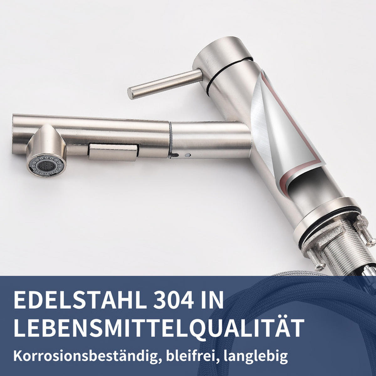 KÜCHENARMATUR Ausziehbar Edelstahl - Silberfarben, Metall (24.5/7.5/42cm) - HOMELODY