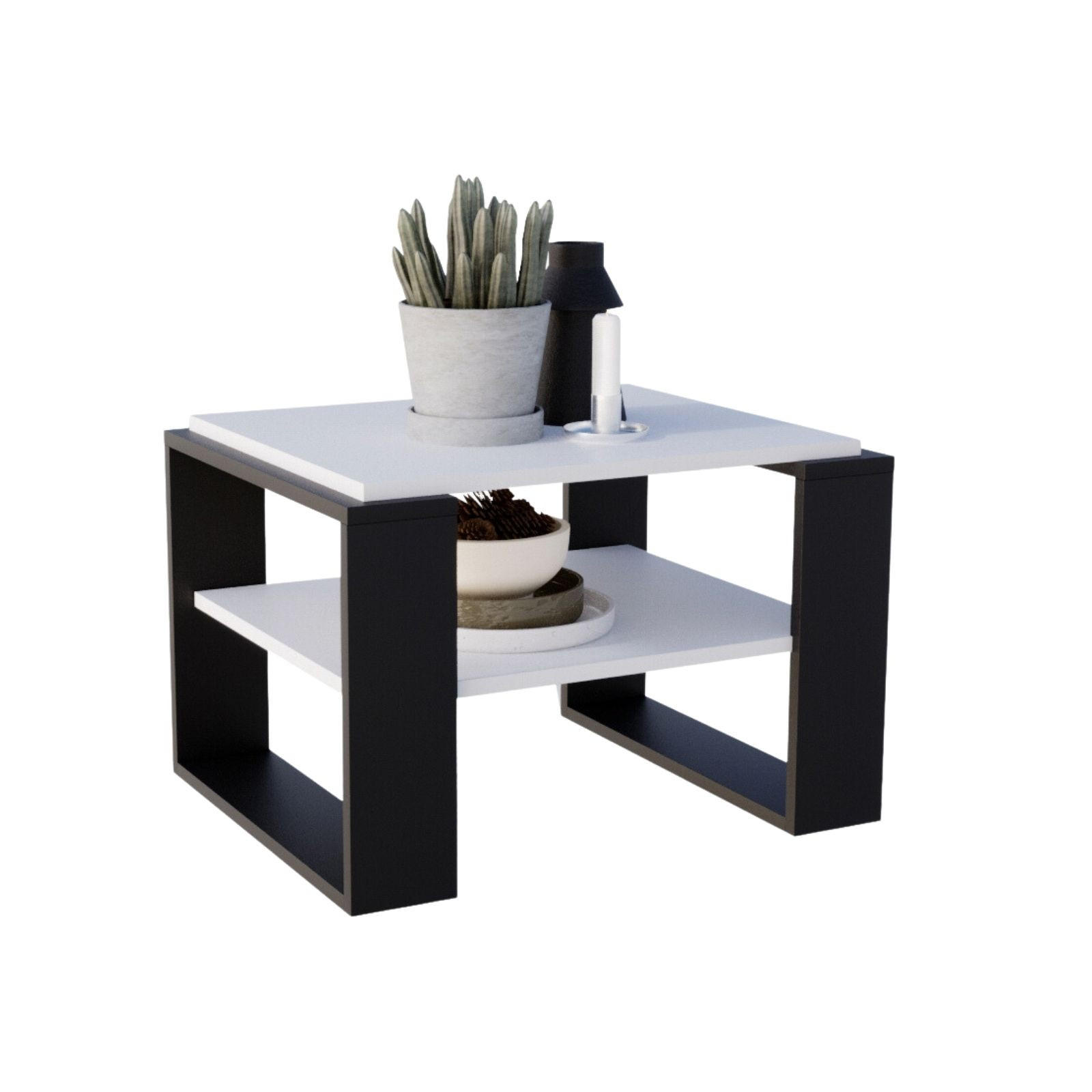 COUCHTISCH Holzwerkstoff rechteckig stabil Weiß 44/54/63cm - Schwarz/Weiß, Holzwerkstoff (54/63/44cm) - CraftPAK