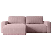 ECKSOFA mit Schlaffunktion und Bettkasten KLEEA-L - 247x143x83 cm Rosa Cord - Schwarz/Rosa, Holzwerkstoff/Kunststoff (247/143cm) - ALTDECOR
