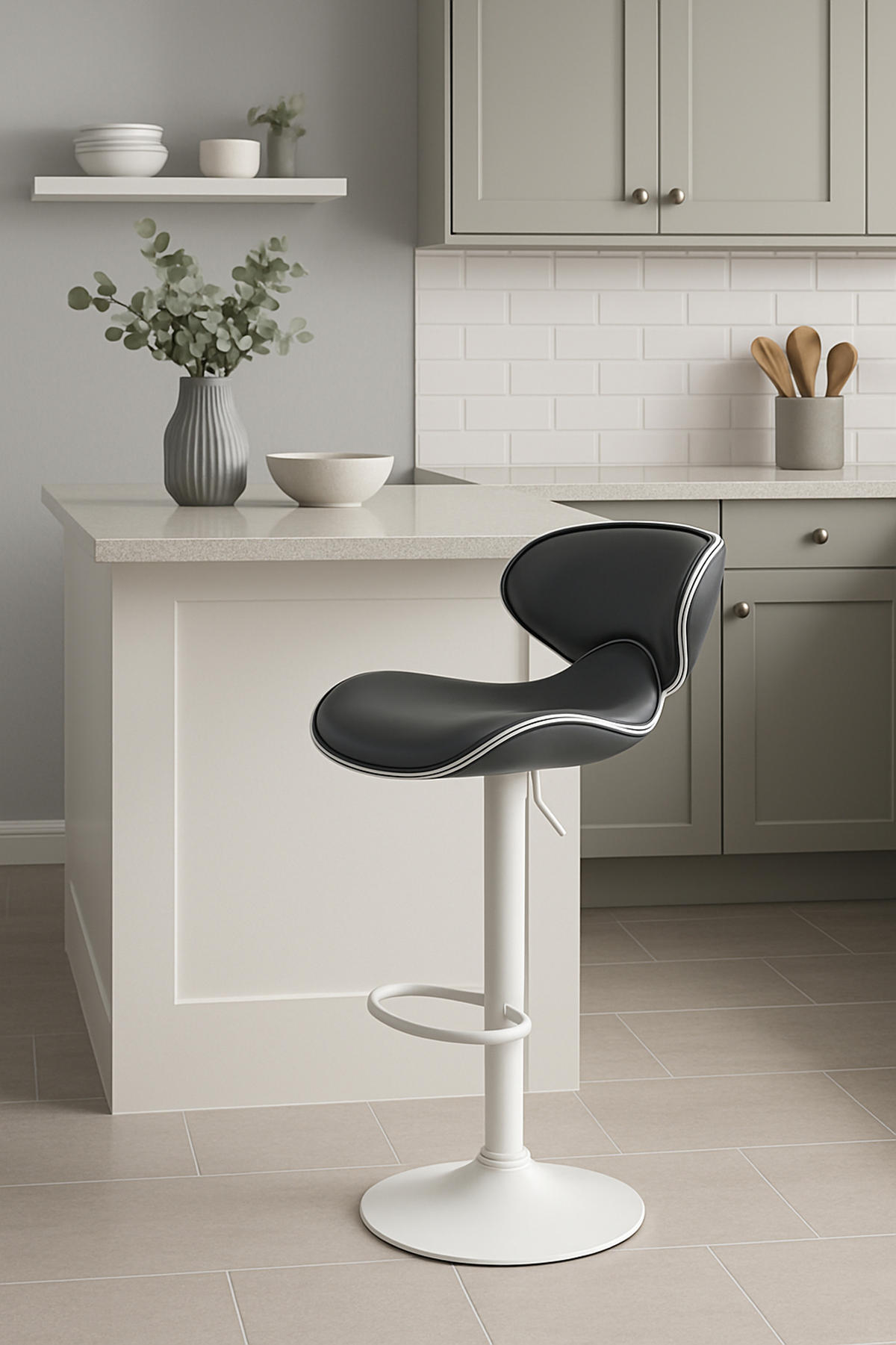 BARHOCKER 2er Set Las-Mallorcas Kunstleder weiß grau - Weiß/Grau, Kunststoff/Metall (46/108/49cm) - TPFLiving