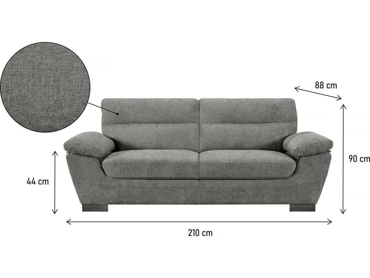 3-SITZER-SOFA Dallas Grau - Grau, Textil (210/90/88cm) - Habitat Garten