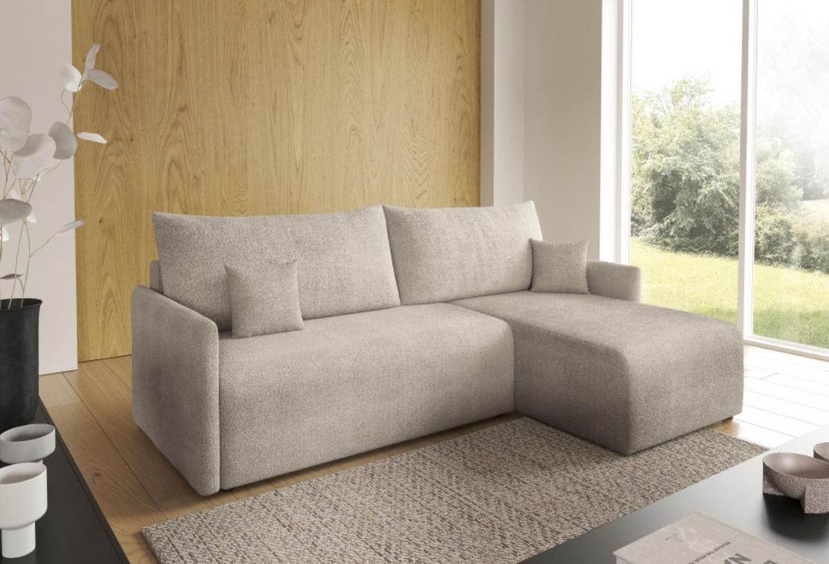 ECKSOFA Dunkelbeige VALIA Mit Schlaffunktion Und Bettkasten - Beige, Textil (212/145cm) - Sepro Meble