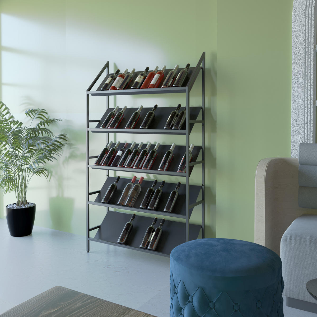WEINREGAL für 60 Flaschen aus Metall, schwarz Bordeaux - Schwarz, Metall (100/170/30cm) - Metalo Pro