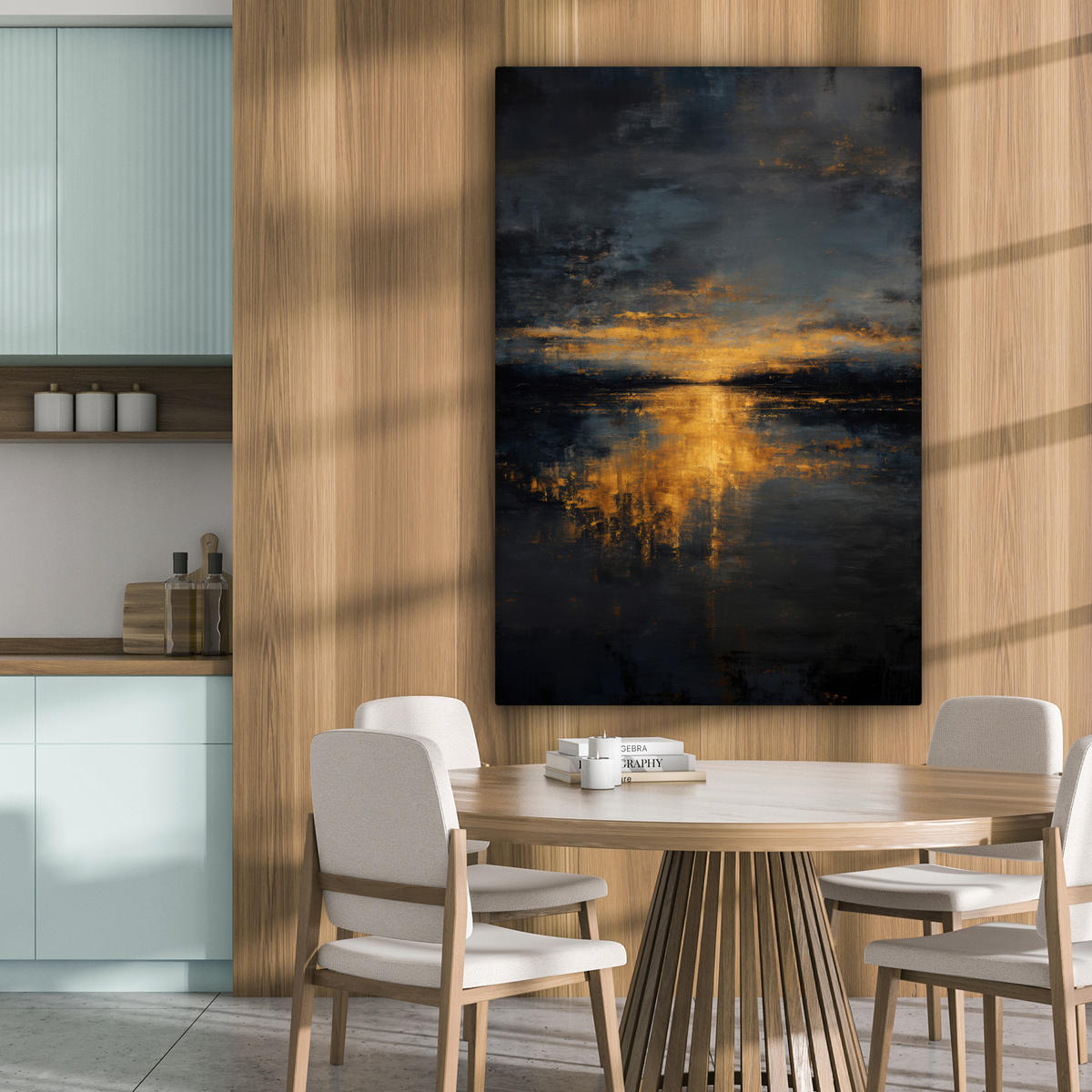 LEINWANDBILD Goldene Reflexion auf dem Wasser Deko XXL 80x120 cm - Anthrazit, Textil (80/120cm) - MuchoWow