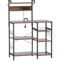 STANDREGAL Küchenregal 90/42/130 cm mit 5 Ebenen, Steckdosen und Haken - Braun, Holz (90/130/42cm) - BEAOK