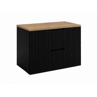 BADEZIMMERSCHRANK hängend 80 mit Schubladen, Korpus in Schwarz + Platte in Eiche Craft, mit Griffen, 80 x 46 x 58,6 cm - Schwarz, Holzwerkstoff (80/58.6/46cm) - 3XE LIVING