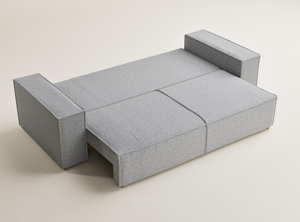 SOFA MIT SCHLAFFUNKTION Milos Hellgrau Webstoff - Hellgrau/Schwarz, Holz/Holzwerkstoff (255/70/105cm) - Maison de Reve