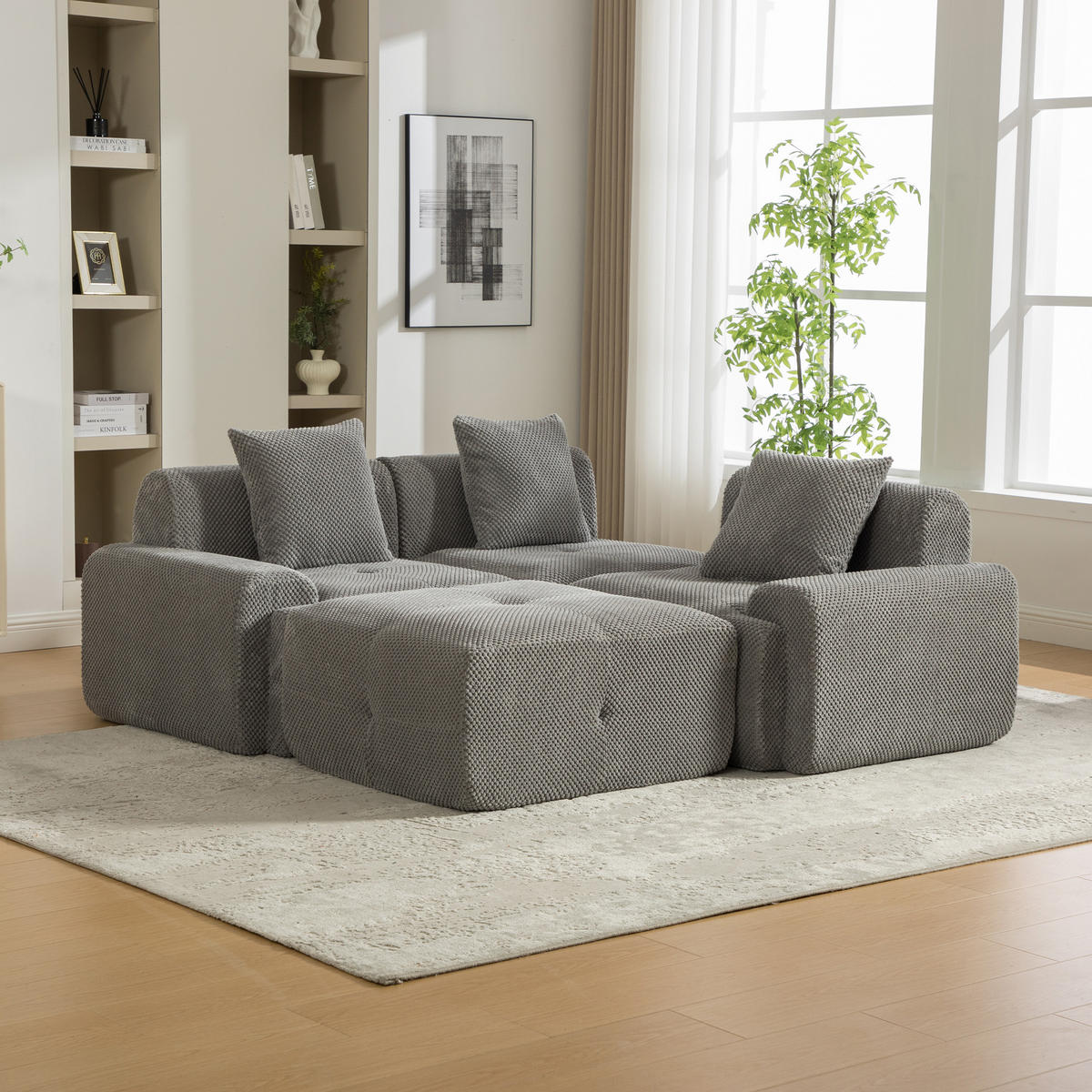 ECKSOFA Chenille Grau mit Kissen - Grau, Textil (266/176cm) - WISHDOR