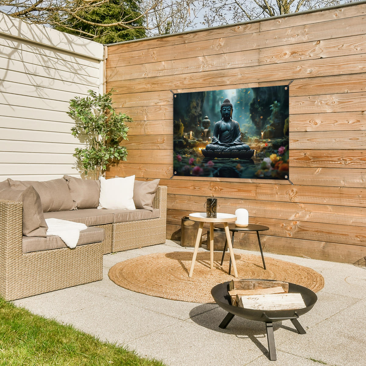ZAHRADNÍ PLAKÁT Buddha - Socha - Buddha - Zen - Umění - Buddha 90x60 cm - tmavě šedá, plast (90/60/0.2cm) - OnlyWow