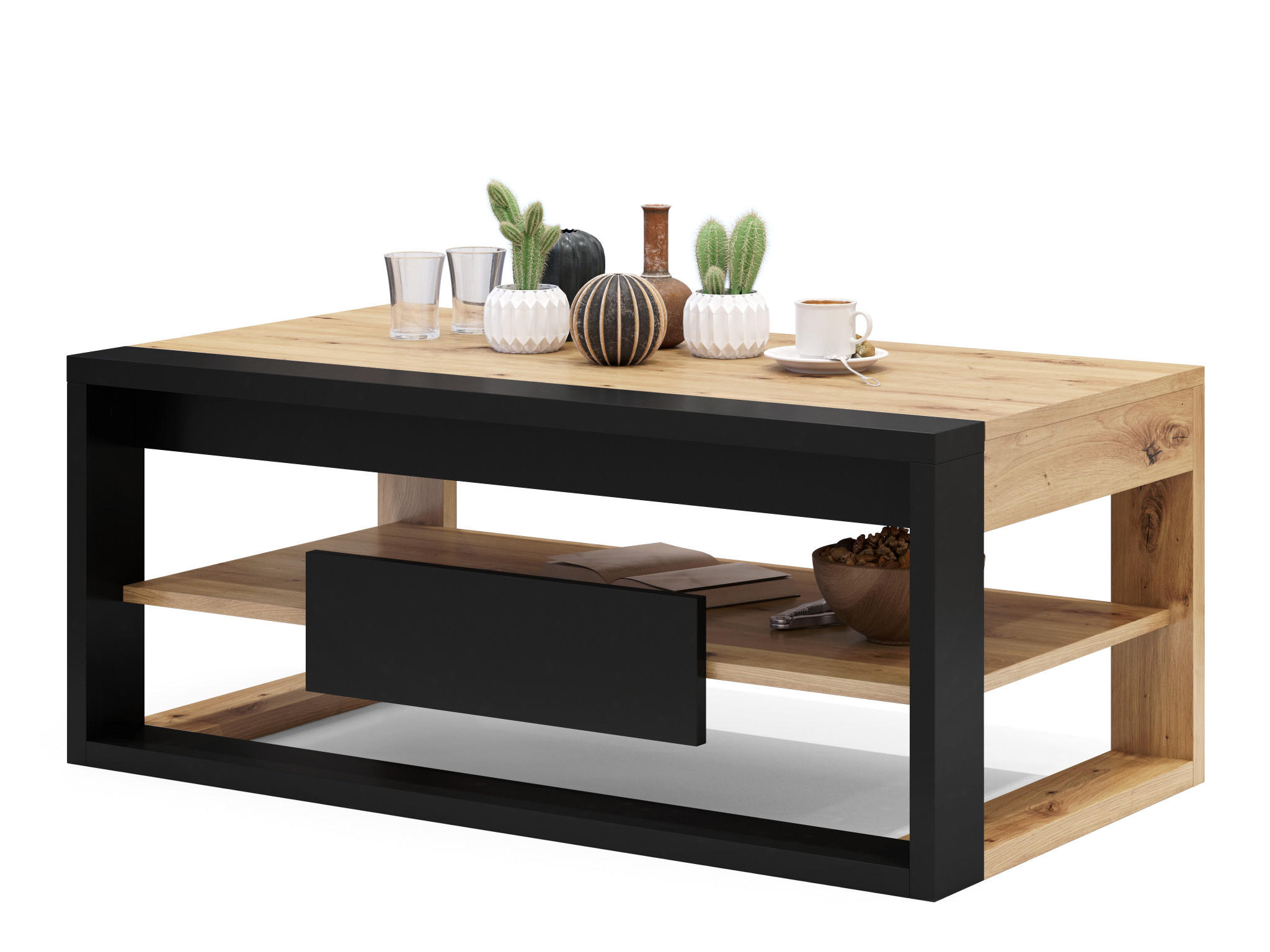 COUCHTISCH rechteckig Eiche Artisan Schwarz aufklappbar - Schwarz/Eiche Artisan, Holzwerkstoff (60/110/45cm) - designimpex