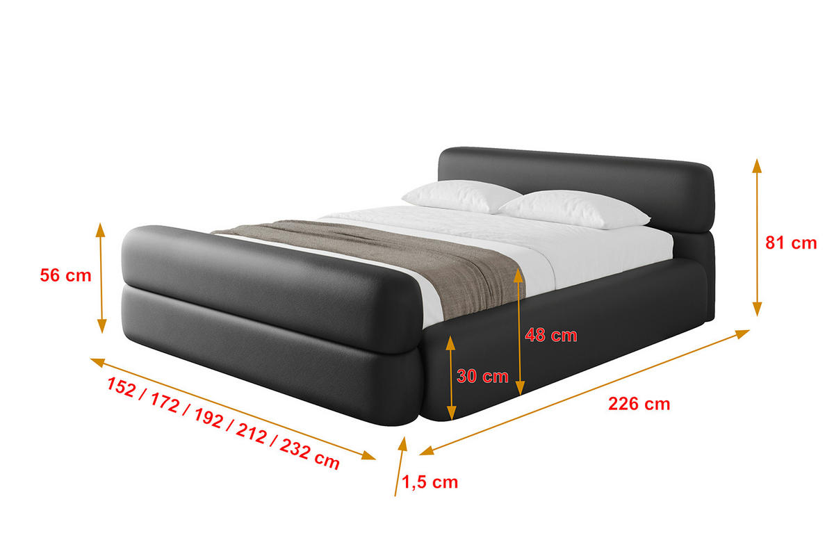 POLSTERBETT mit Bettkasten, Fußteil und Lattenrost, Boxbett ohne Matratze - ENORA-Z-V1 120x200 Schwarz Kunstleder - Schwarz Hochglanz, Holzwerkstoff/Textil (120/200cm) - ALTDECOR