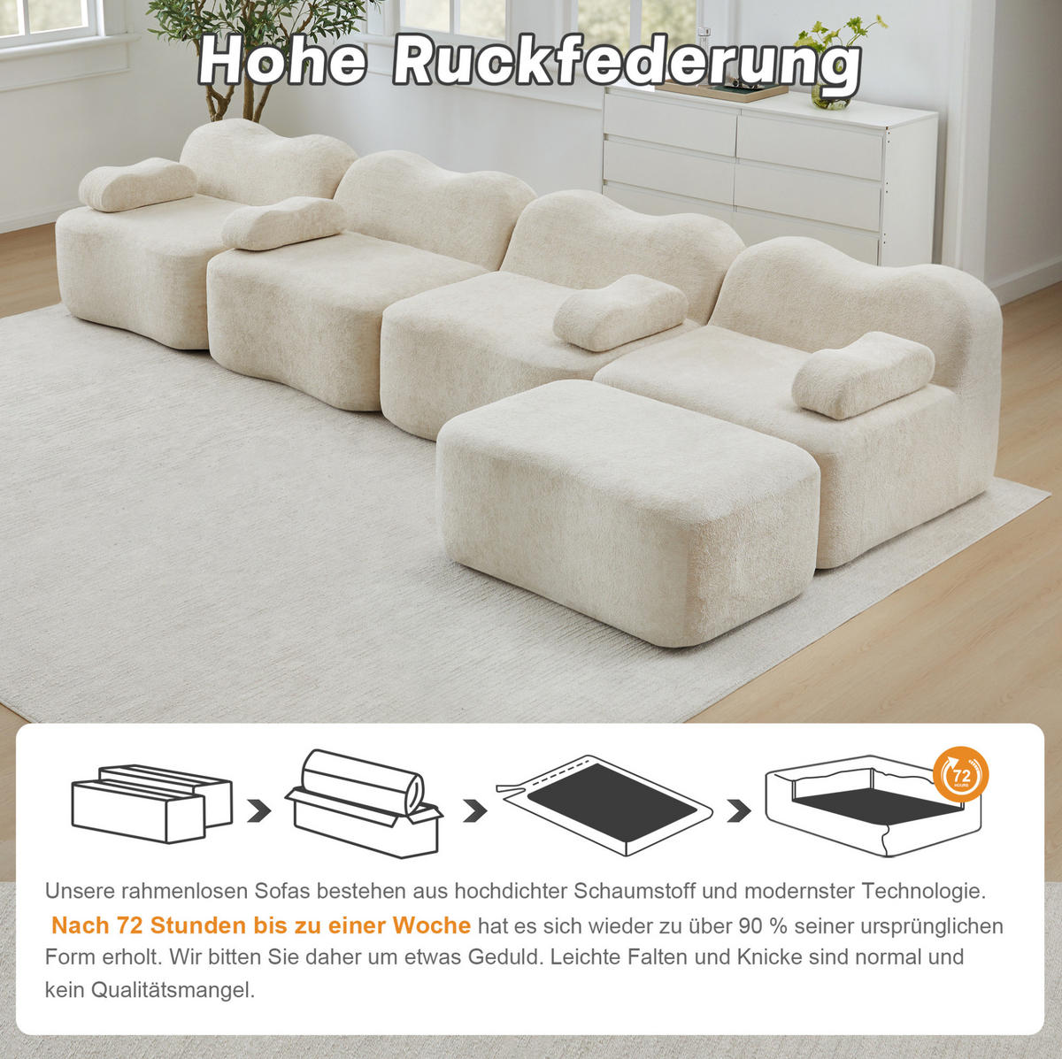 ECKSOFA 384/167/70 cm in Beige aus Samt mit Ottomane - Beige, Textil (167/384cm) - Flora Grace