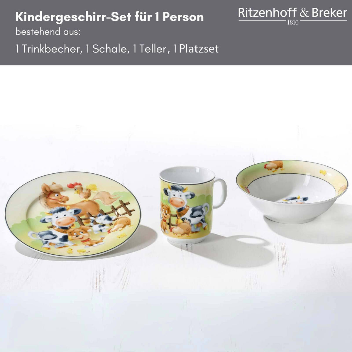 KINDERGESCHIRR MIT PLATZSET Hoftiere bunt - Multicolor, Keramik (1/1/1cm) - Ritzenhoff Breker