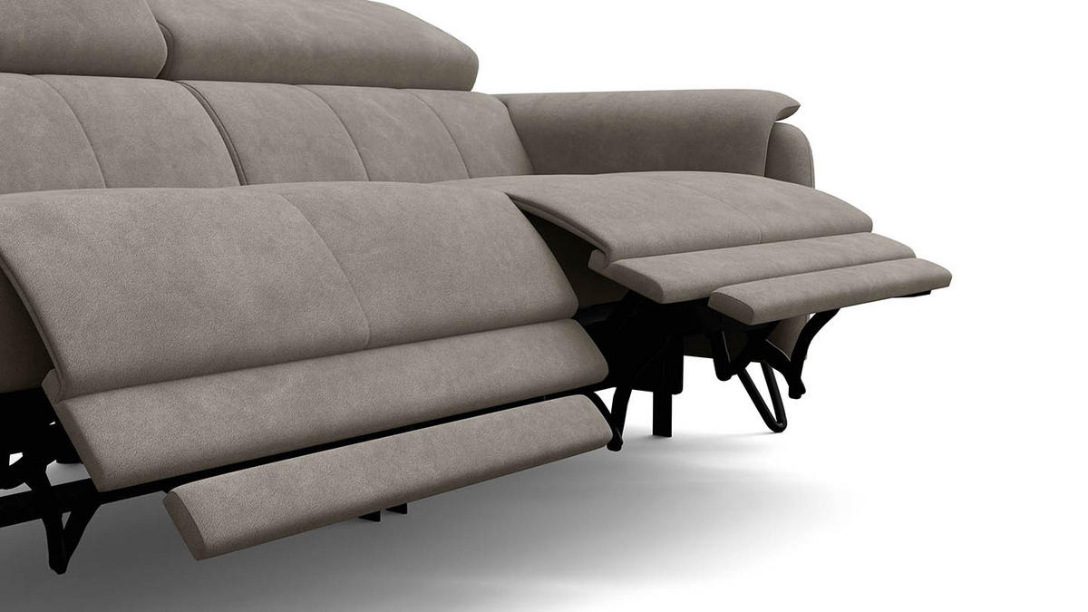 RELAXSOFA RODEN 3-Sitzer mit 2 Relax, beige, Veloursstoff - Beige, Holz/Textil (194/82/103cm) - Wozimo