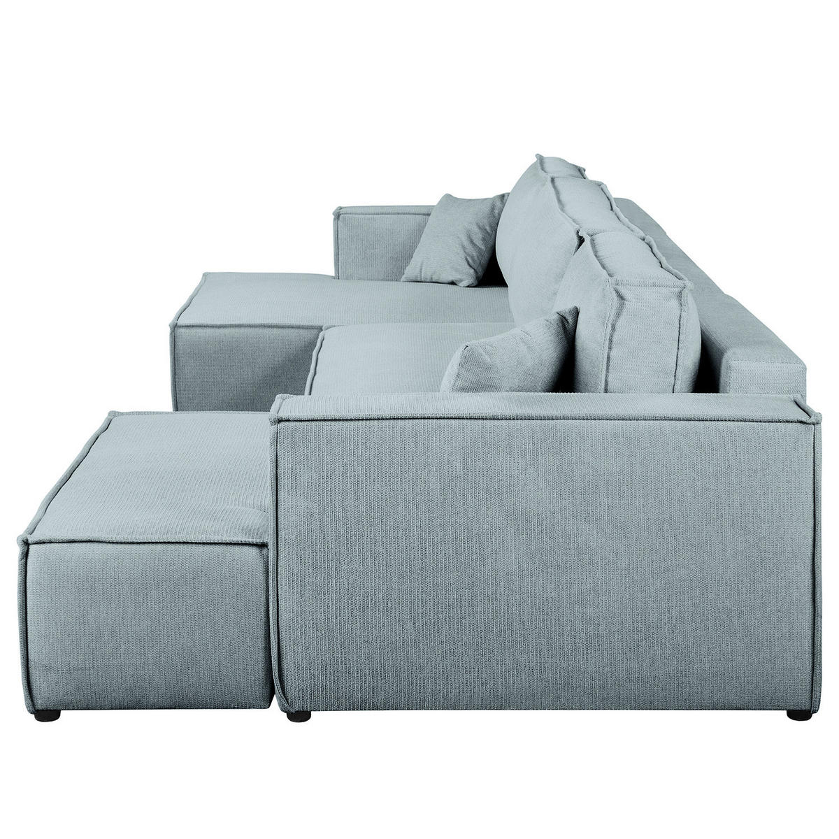 WOHNLANDSCHAFT mit Schlaffunktion - Blaugrau/Schwarz, Kunststoff/Textil (398/70/148cm) - home24