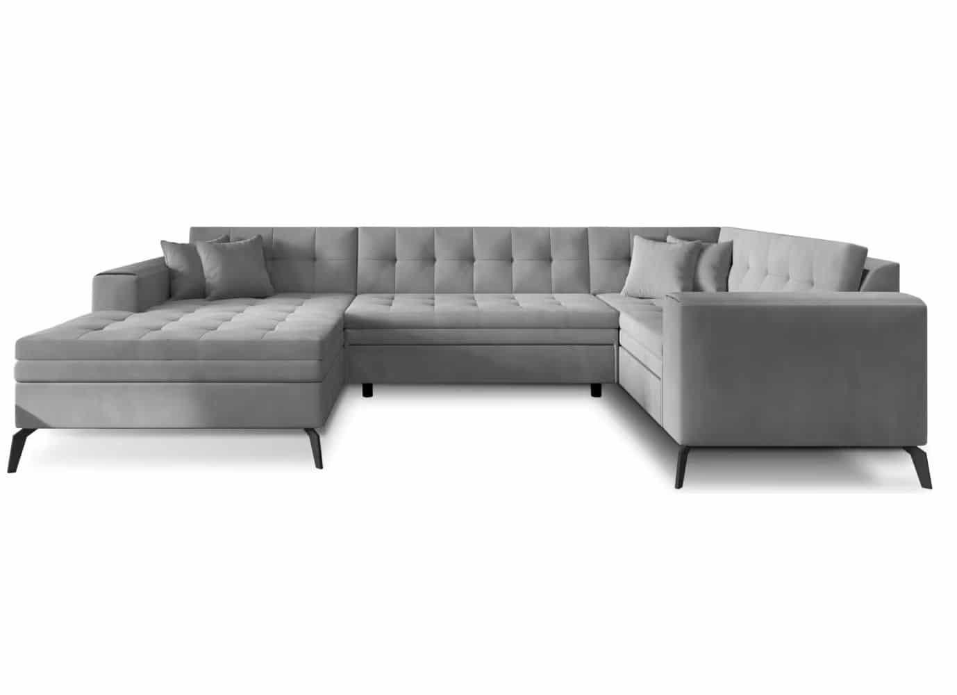 WOHNLANDSCHAFT mit Schlaffunktion, luxus Nube-Stoff - Schwarz/Grau, Textil/Metall (180/93/340cm) - Eltap