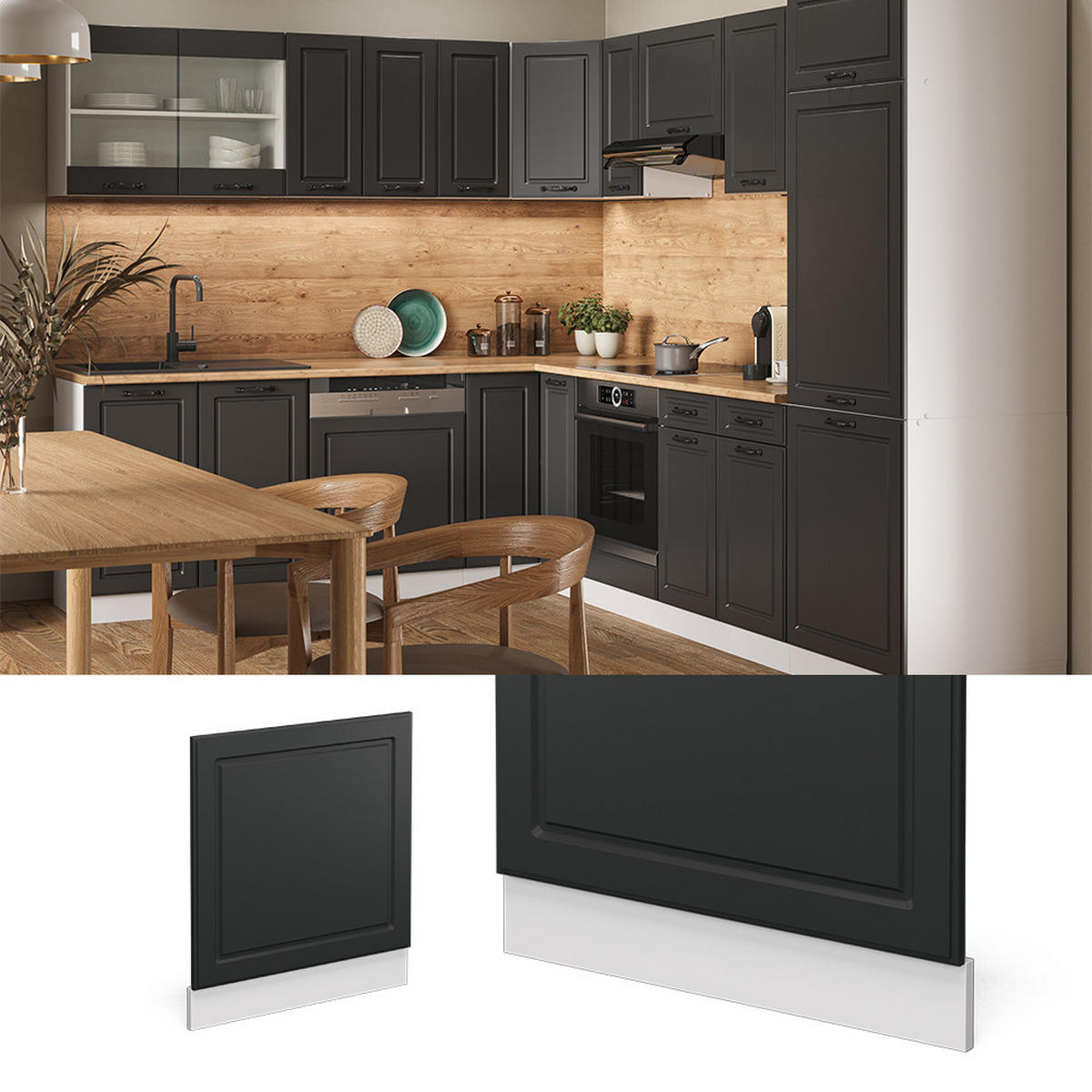 FRONTBLENDE R-Line Anthrazit Landhaus 60 cm, AP Eiche - Dunkelgrau/Anthrazit, Holzwerkstoff (60/57.2/1.6cm) - Vicco