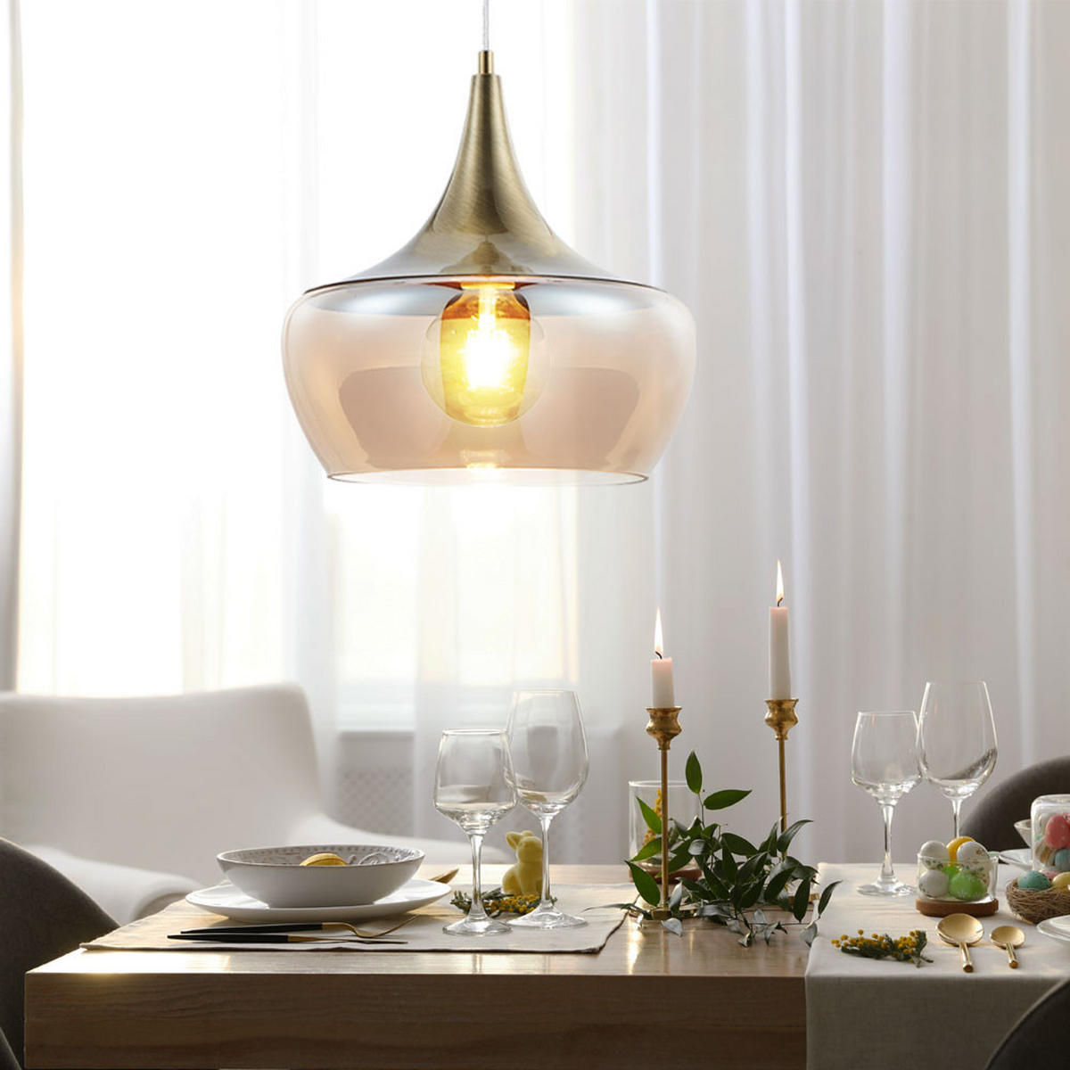 LED HÄNGELEUCHTE Messing Antik Orange - Orange, Glas (30/30/150cm) - Nowa