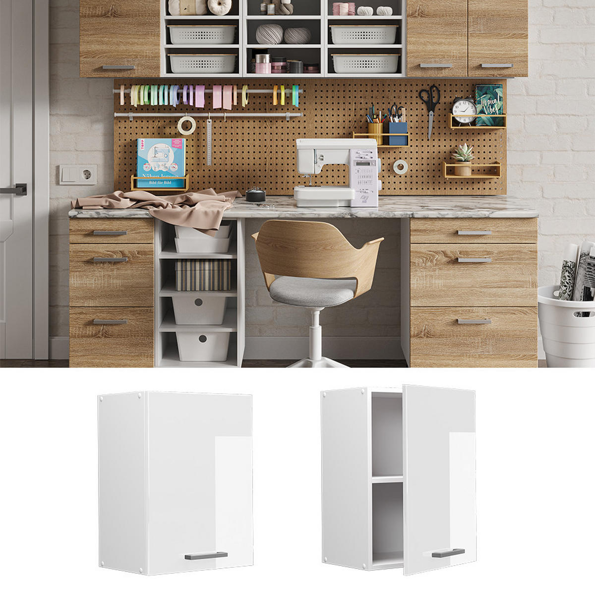 UNIVERZÁLNÍ NÁSTĚNNÁ SKŘÍŇKA R-Line Bílá vysoký lesk - bílá/vysoce lesklá bílá, kompozitní dřevo (45/60/31cm) - Vicco