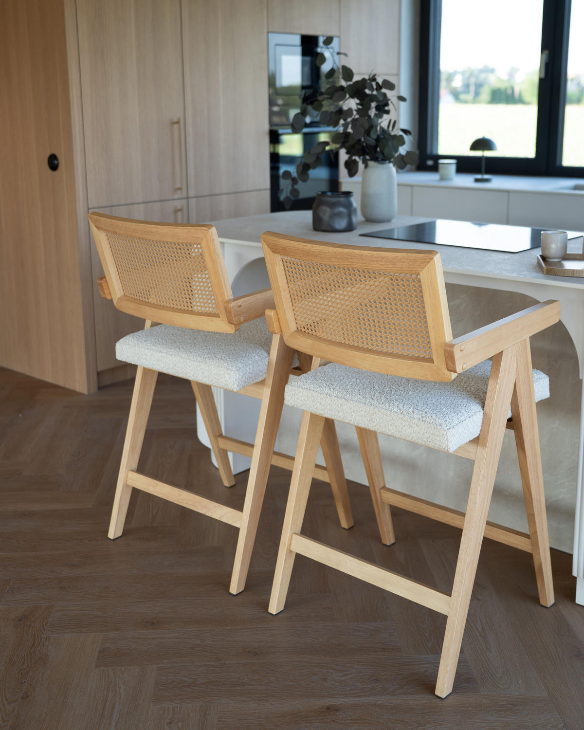 SCAUN DE BAR set de 2 lemn maro deschis/bej Ava - maro deschis, lemn (55/102/65cm) - Beliani