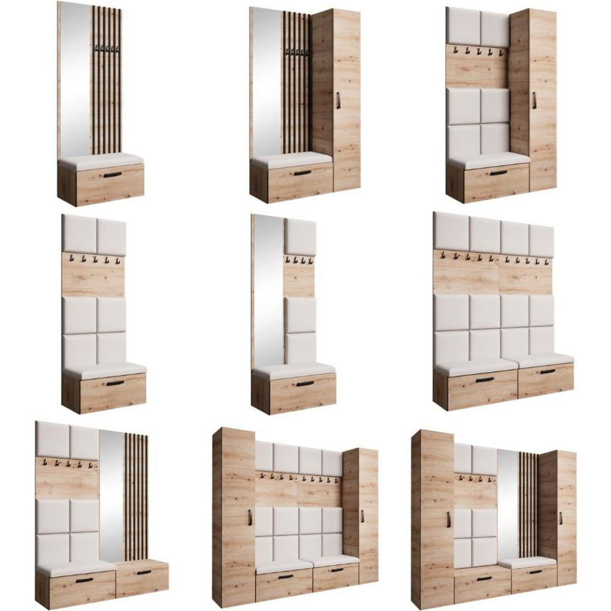 GARDEROBE Margaret I+IV 121/203/43 mit gepolsterten Paneelen - Kaschmir/Schwarz, Holzwerkstoff/Kunststoff (121/203/43cm) - Beautysofa