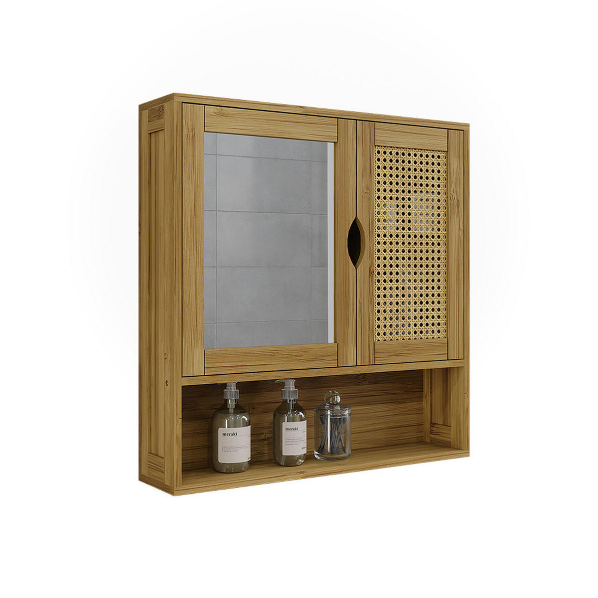 BADSPIEGELSCHRANK Liora Bambus 56 x 58 cm mit Spiegel - Grün, Holzwerkstoff (56/58/13cm) - Vicco