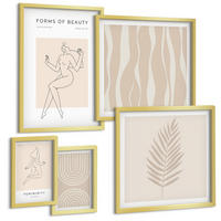BILDER SET 5er Set - 50x50 cm & 20x30 cm & 40x60 cm Goldrahmen - Abstrakte Boho-Dekorationen - Goldfarben, Kunststoff (40/60cm) - TULUP