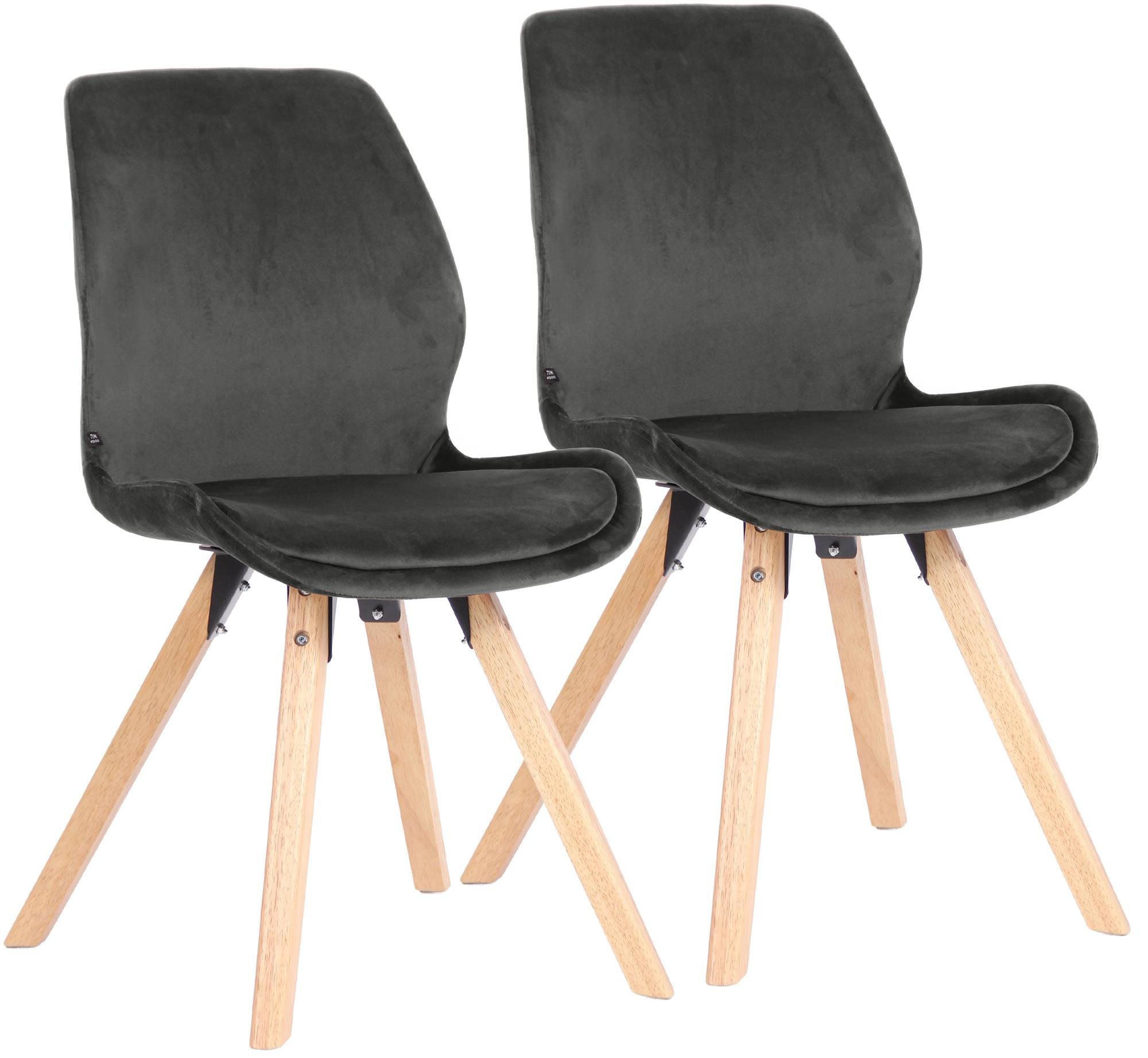 STUHL 2er Set Samt dunkelgrau - Eukalyptusholzfarben/Dunkelgrau, Holz/Textil (49/87/58cm) - CLP