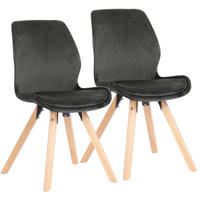 STUHL 2er Set Samt dunkelgrau - Eukalyptusholzfarben/Dunkelgrau, Holz/Textil (49/87/58cm) - CLP