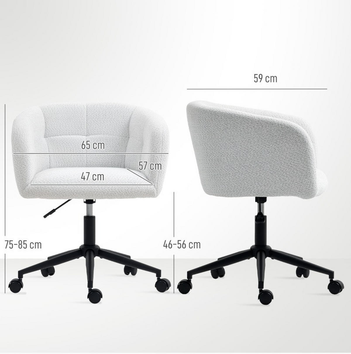 BÜROSTUHL höhenverstellbar 65 x 59 x 75-85 cm Cream White - Weiß, Kunststoff (59/85/65cm) - Meubliv