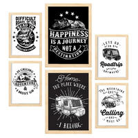 POSTER Set Mit 6 Reisen In Rustikale Zitate A3 & A4 Rahmen Aus Hellem Holz - Beige, Papier (29/3cm) - Nacnic