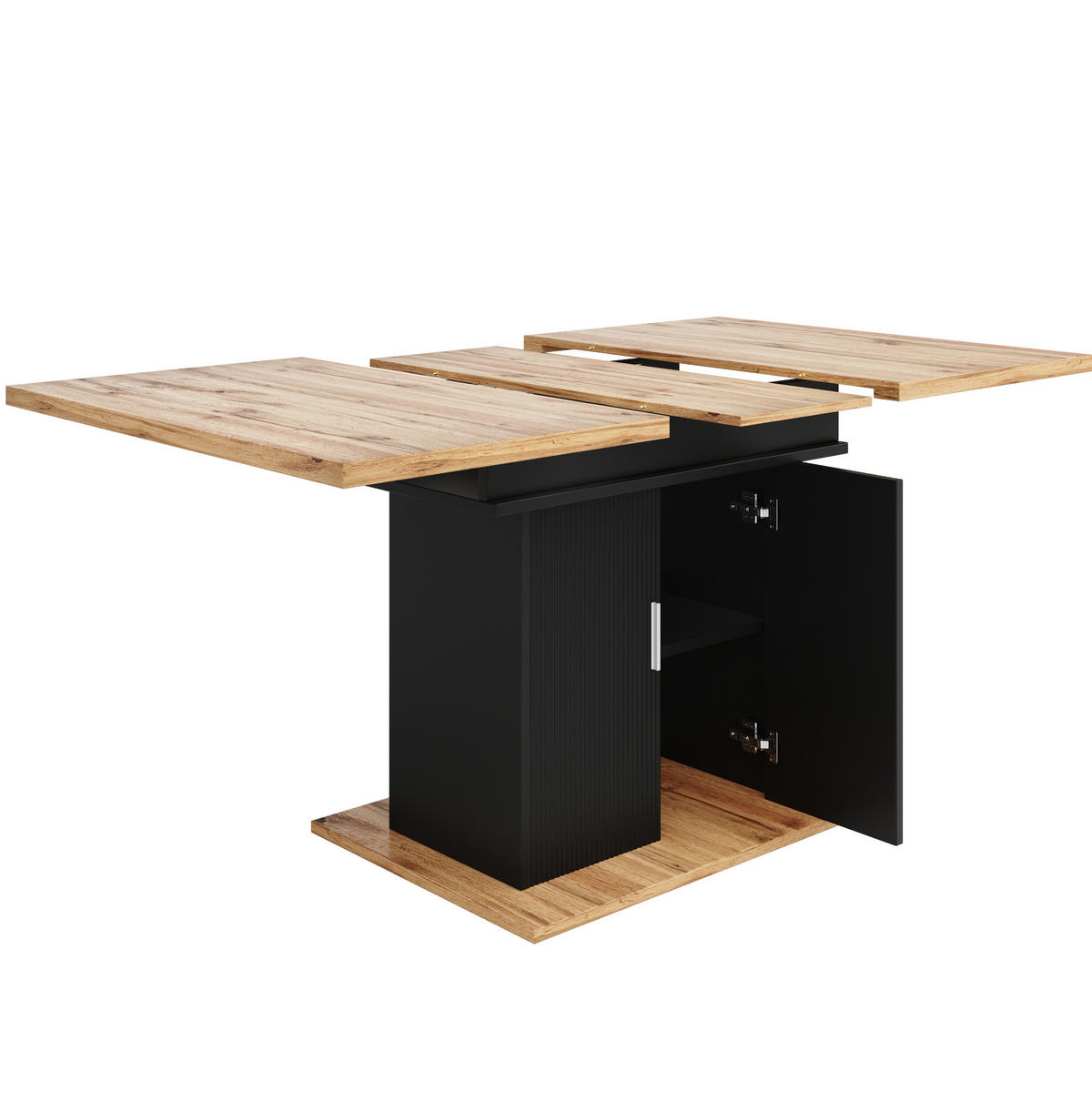 JEDÁLENSKÝ stôl, 110-140/70/76 cm, MDF čierna, rozkladací s úložným priestorom - čierna, kompozitné drevo (140/70/76cm) - BEAOK