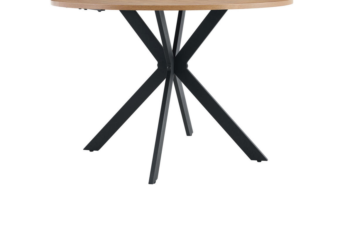 ESSTISCH runder Walnuss mit schwarzem X-förmigem Gestell 110/110/75 cm - Walnussfarben, Holz (110/110/76cm) - Oxeza