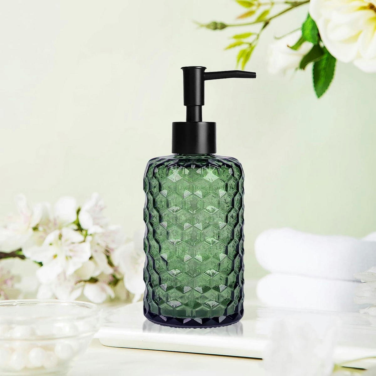 SEIFENSPENDER Glas Grün Wabendesign 500 ml - Grün, Glas (7.7/19/7.7cm)